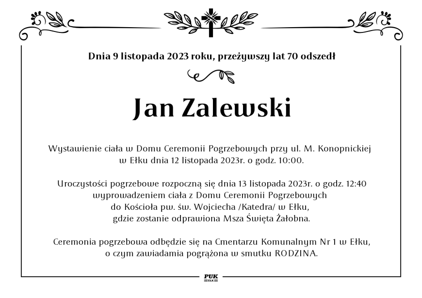 Jan Zalewski - nekrolog